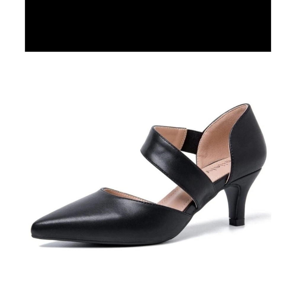 Peijely  Womens Suki Black Slip On D'Orsay Heels Shoes 7.5